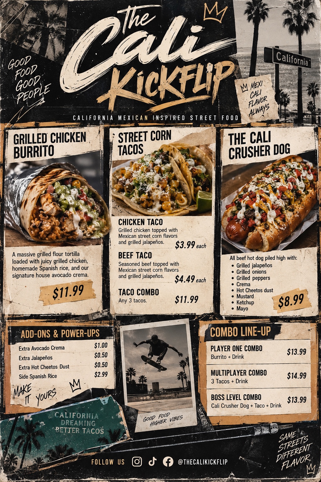 The Cali Kickflip food menu